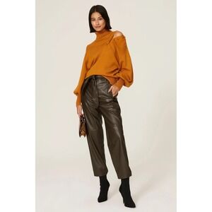 MARISSA‎ WEBB Tie Front Faux Leather Pants Olive Green Sz 8 High Waist Chic Sexy